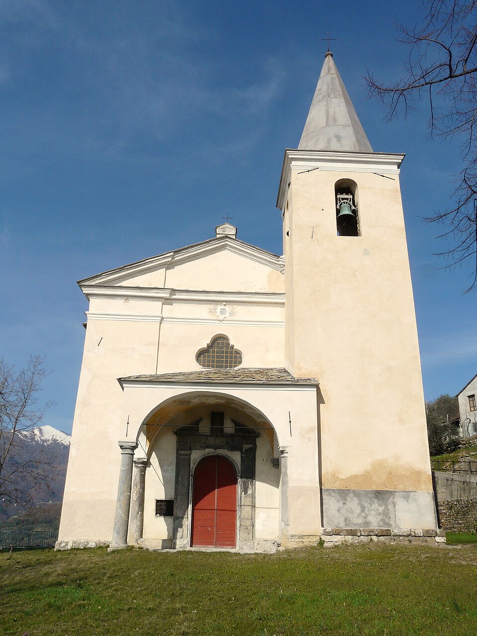Santuario di San Paolo surrounded by olive groves near Aurigo