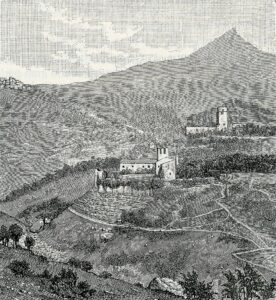 Celiera (frazione di Civitella): ruderi dellu2019antico convento di S. Maria Casanova (xilografia di Barberis 1898). — Civitella Casanova