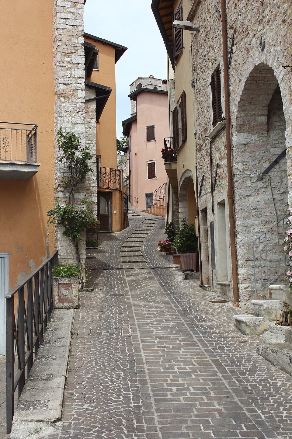 Narrow medieval stone streets in the historic centre of Cerreto di Spoleto