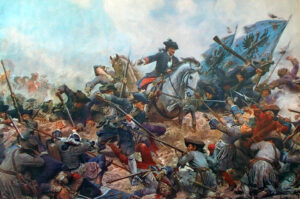 Battle of Turin, troops led by Prince of Anhalt charging the French positions — Torino