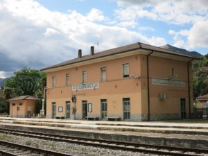 Antrodoco-Borgo Velino train station (province of Rieti, Lazio, Italy), on the Terni-Rieti-L'Aquila-Sulmona line.