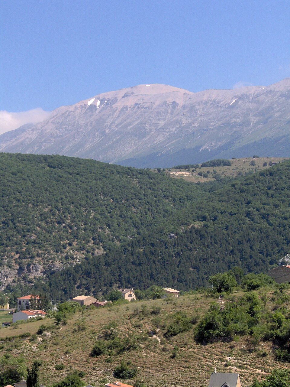 View of the Majella mountain range seen from the village of Cansano in Abruzzo